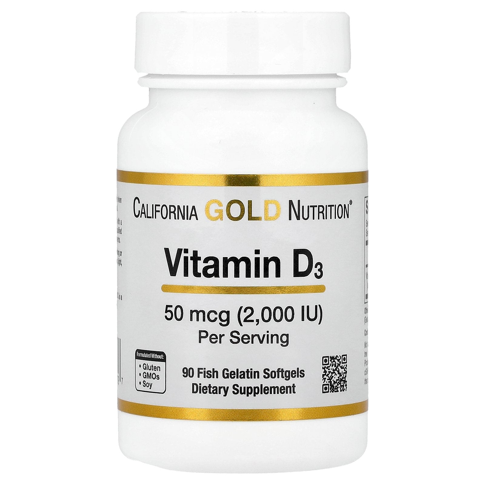 California Gold Nutrition, Vitamin D3, 50 mcg (2,000 IU), 90 Fish Gelatin Softgels