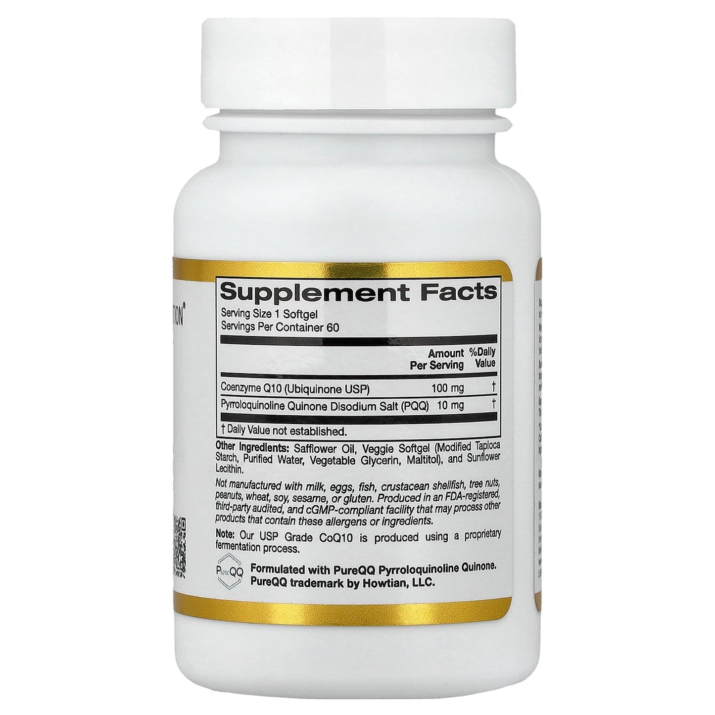California Gold Nutrition, CoQ10 with PQQ, Ubiquinone USP, Tapioca Veggie Softgel with Sunflower Lecithin, 100 mg, 60 Veggie Softgel