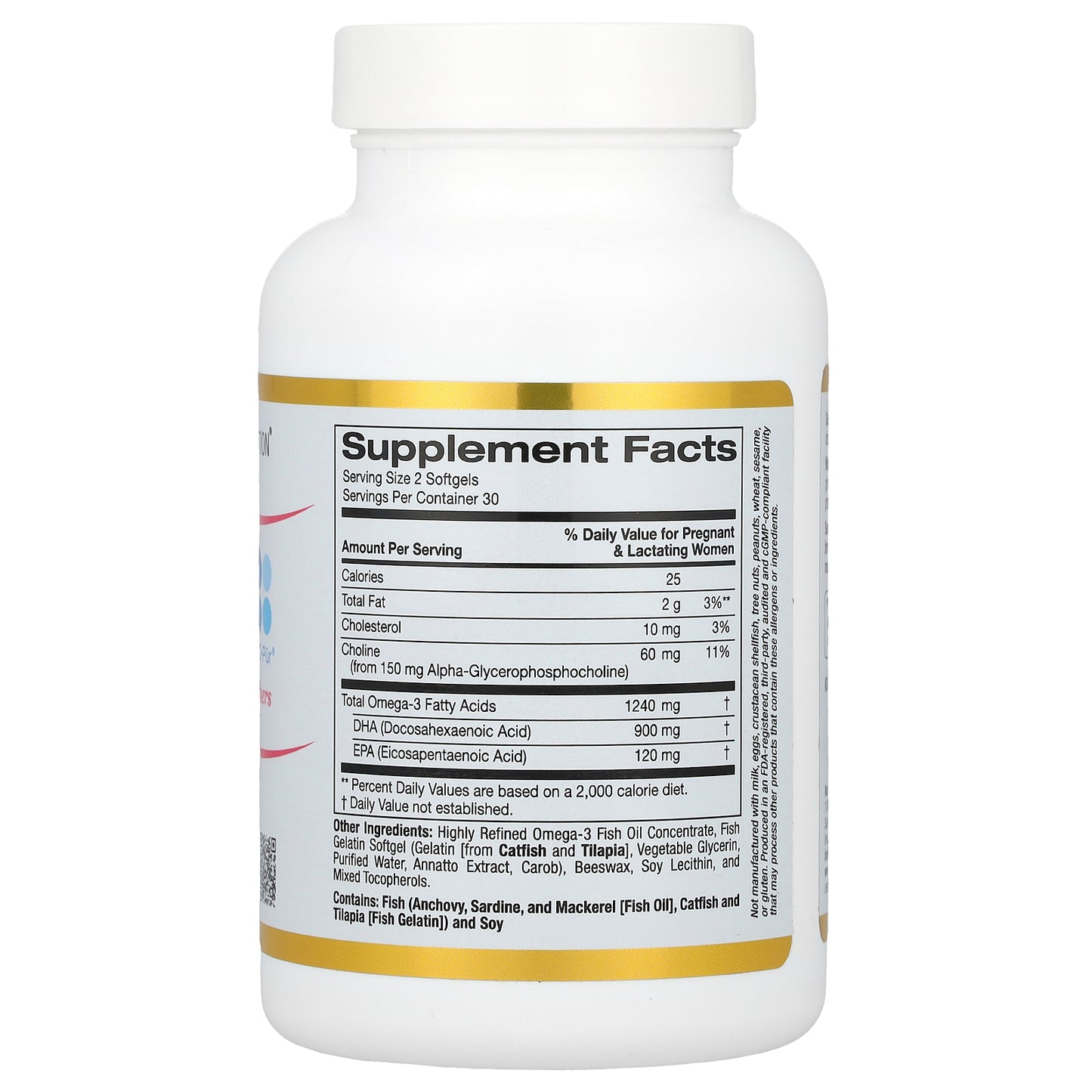 California Gold Nutrition, Prenatal DHA, Omega-3 Fatty Acids DHA and EPA plus Choline for Pregnant and Nursing Mothers, 60 Fish Gelatin Softgels