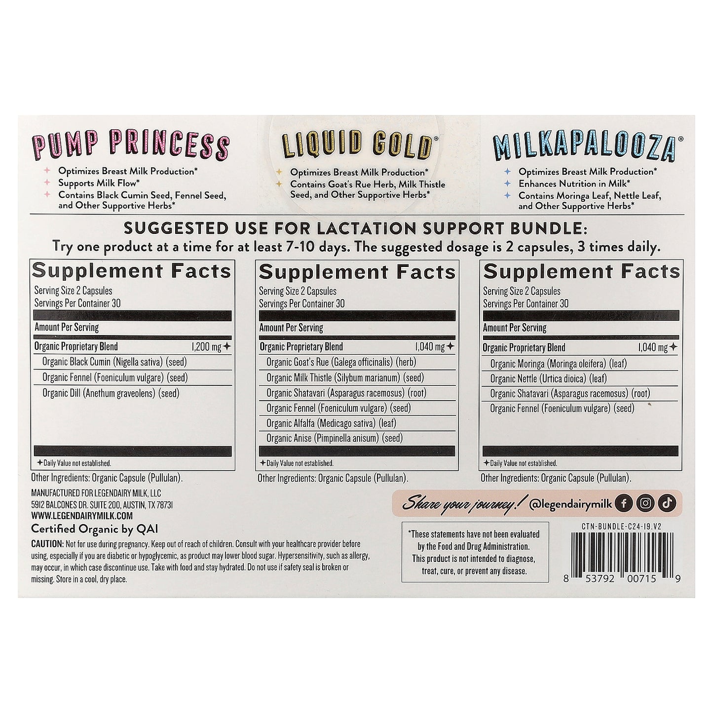 Legendairy Milk, Lactation Support Bundle, 3 Bottles, 60 Vegan Capsules Each