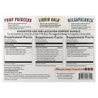 Legendairy Milk, Lactation Support Bundle, 3 Bottles, 60 Vegan Capsules Each