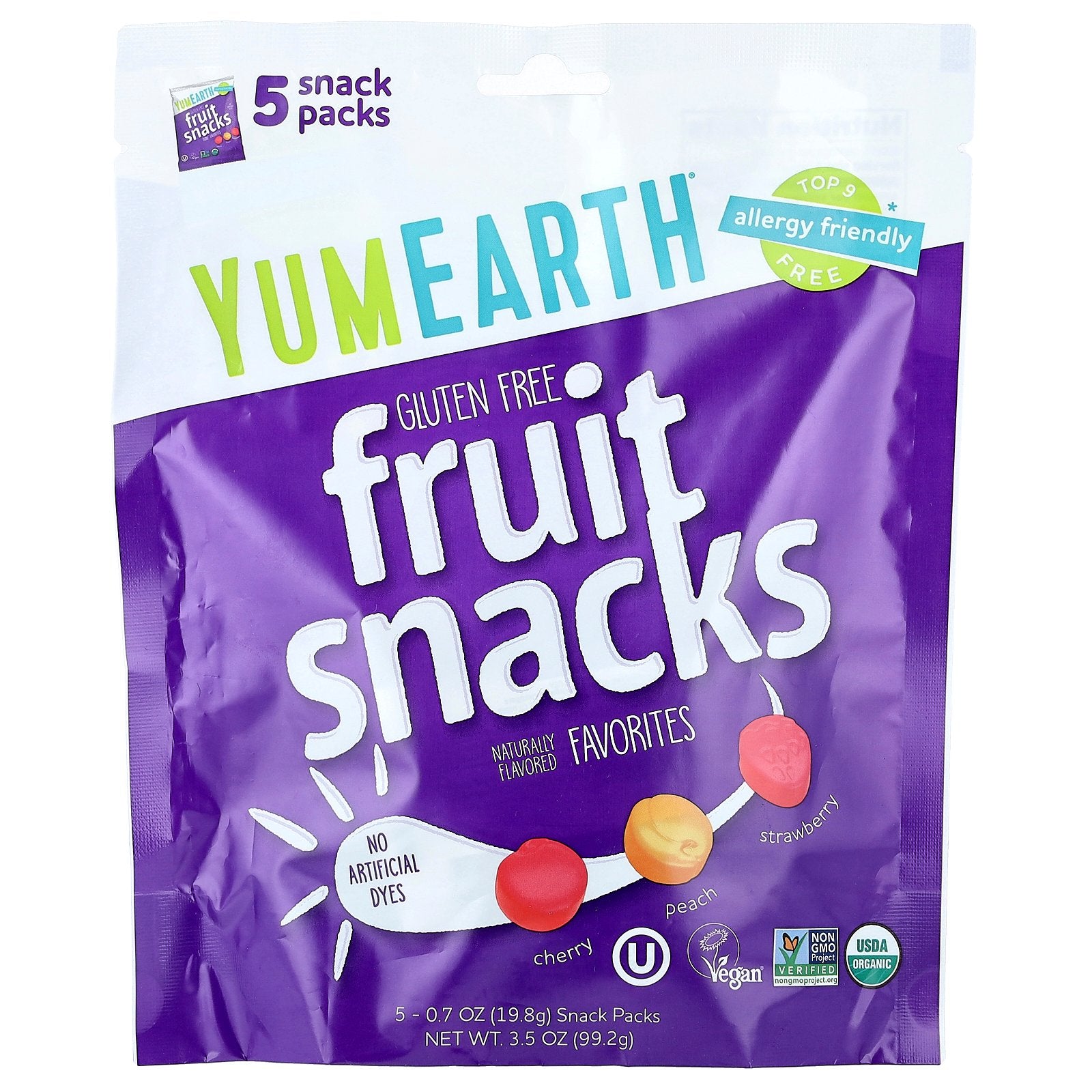 YumEarth, Gluten Free Fruit Snacks, Favorites, 5 Packs, 0.7 oz (19.8 g) Each