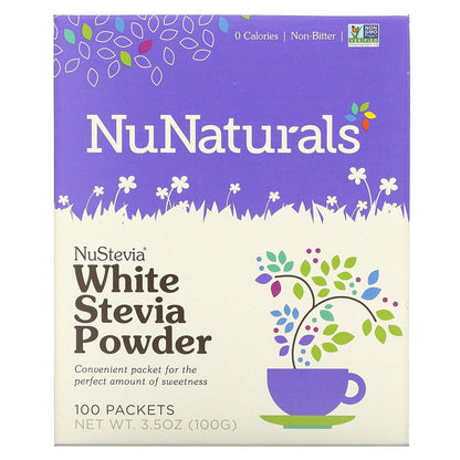 NuNaturals, NuStevia, White Stevia Powder, 100 Packets, 3.5 oz (100 g)