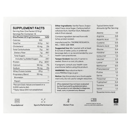 Thorne, Whey Protein Isolate, Vanilla, 14 Packets, 0.98 oz (27.9 g) Each