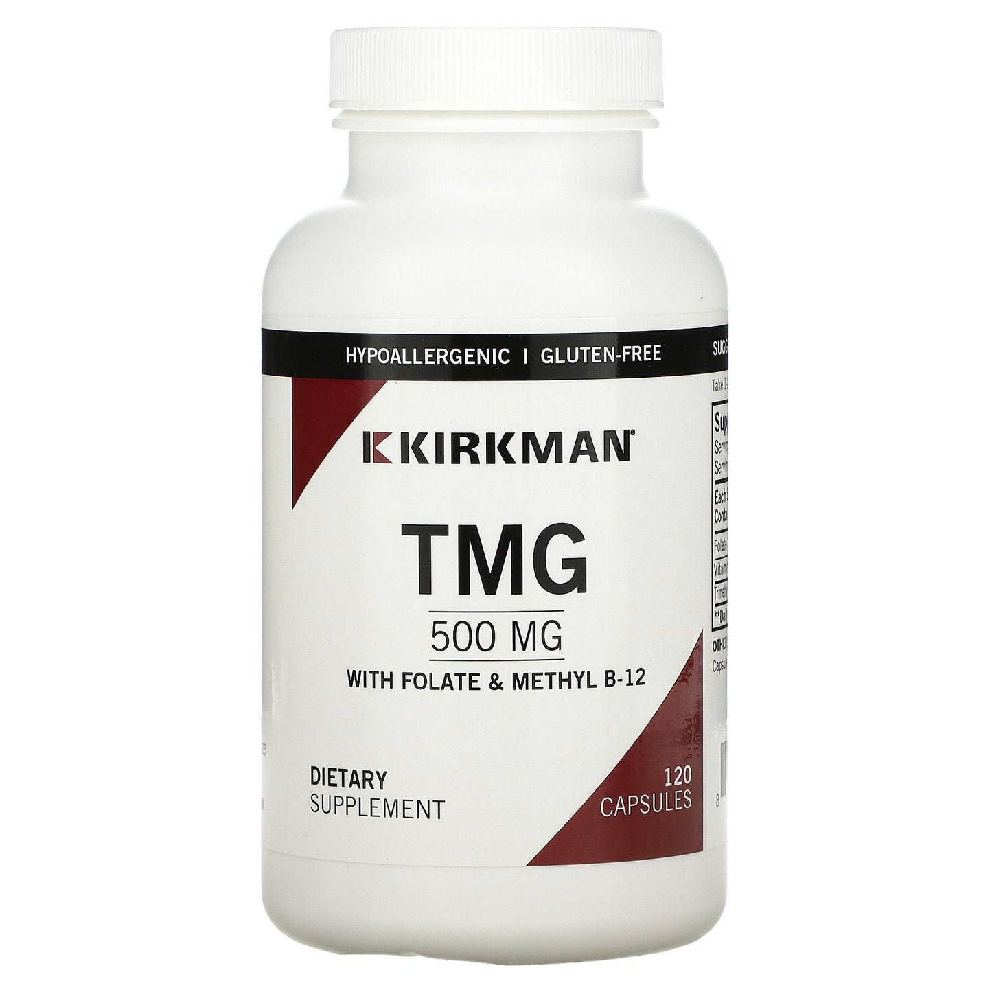 Kirkman Labs, TMG with Folate & Methyl B-12, 500 mg, 120 Capsules