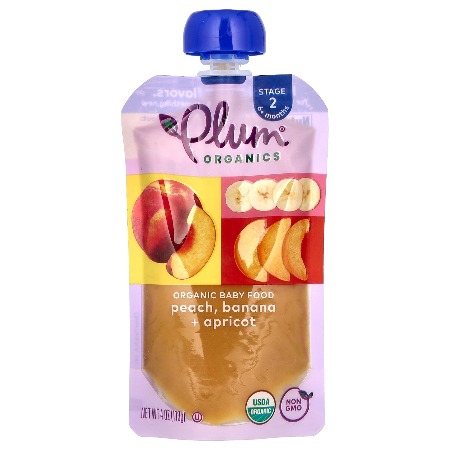 Plum Organics, Organic Baby Food, 6+ Months, Peach, Banana & Apricot, 4 oz (113 g)