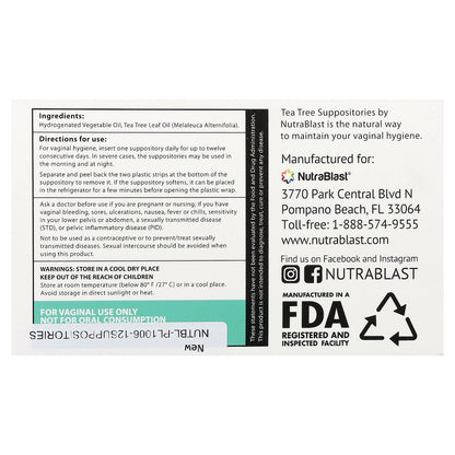 NutraBlast, Tea Tree Suppositories, 12 Vaginal Suppositories