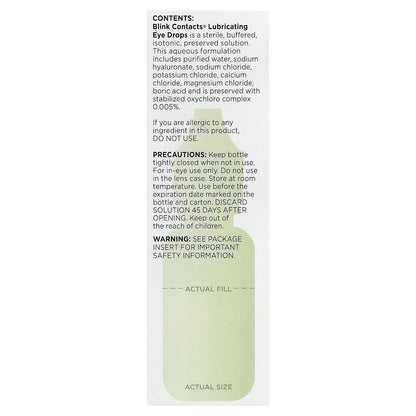 Baush+Lomb Blink, Blink Contacts®, Dry Contacts, Lubricating Eye Drops, 0.34 fl oz (10 ml)