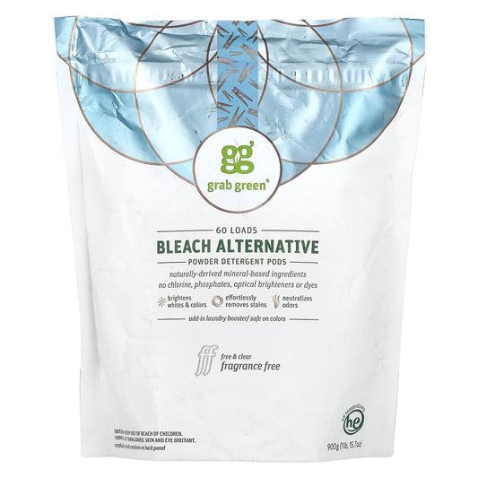 Grab Green, Bleach Alternative, Powder Detergent Pods, Fragrance Free, 60 Loads, 1 lb 15.7 oz (900 g)