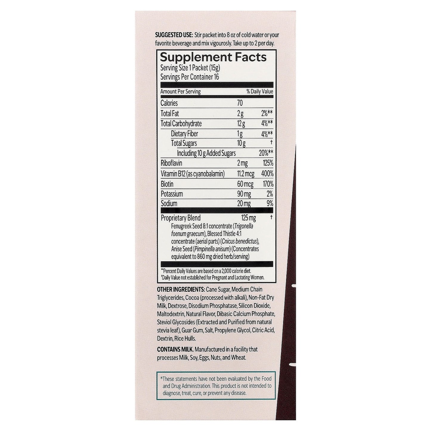 UpSpring, Milkflow®, Drink Mix, Chocolate, 16 Single Serve Packets, 0.53 oz (15 g) Each