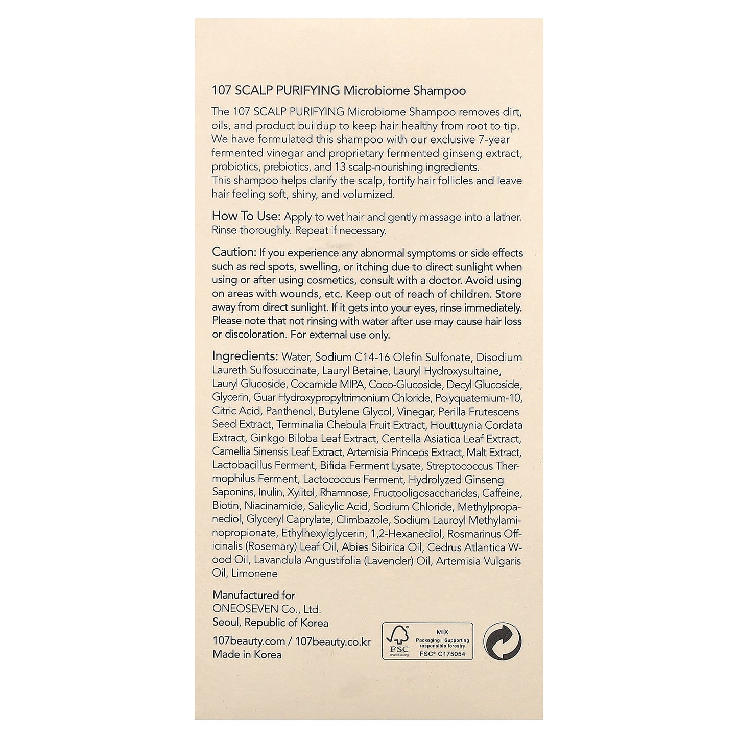 107 Beauty, Scalp Purifying Microbiome Shampoo, 12.84 fl oz (380 ml)