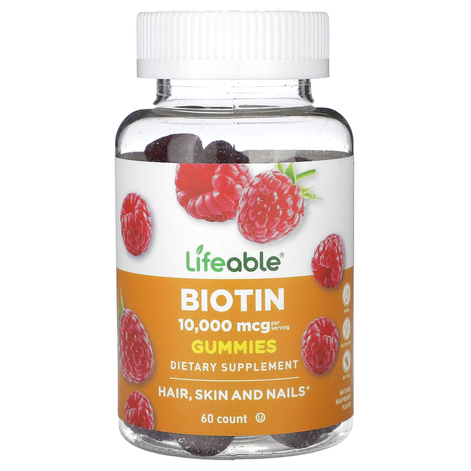 Lifeable, Biotin Gummies, Natural Raspberry, 60 Gummies (5,000 mcg per Gummy)