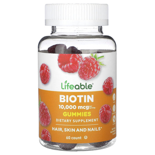 Lifeable, Biotin Gummies, Natural Raspberry, 60 Gummies (5,000 mcg per Gummy)