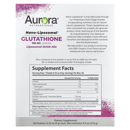 Aurora Nutrascience, Nano-Liposomal®, Glutathione, Liposomal Drink Mix, 30 Packets, 0.32 oz (9 g) Each