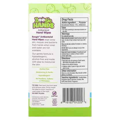 Boogie Wipes, Antibacterial Hand Wipes, Alcohol Free, 3 Packs, 20 Wipes Each