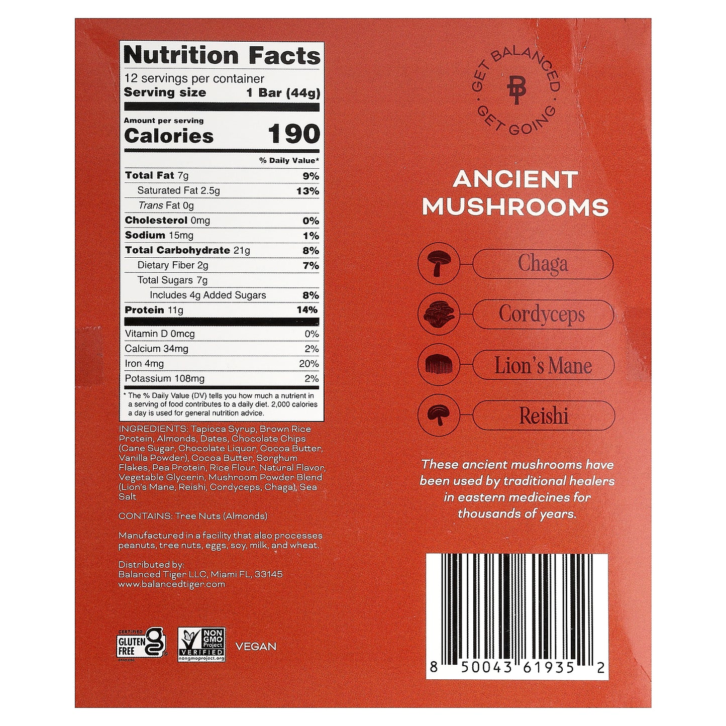 Balanced Tiger, Protein Bar, Chocolate Chip Cookie Dough, 12 Bars, 1.55 oz (44 g) Each