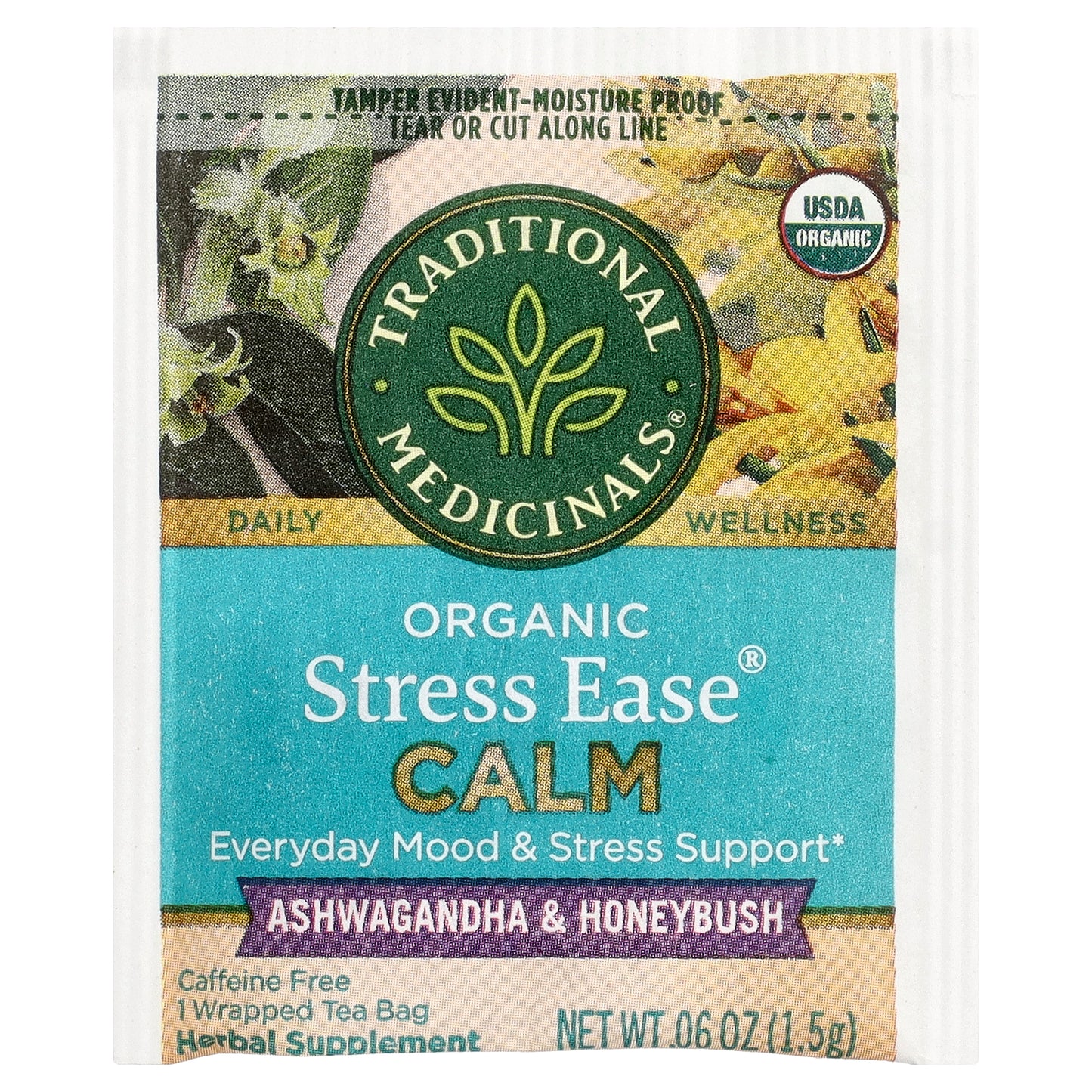 Traditional Medicinals, Organic Stress Ease® Calm, Ashwagandha & Honeybush, Caffeine Free, 16 Wrapped Tea Bags, 0.85 oz (24 g)