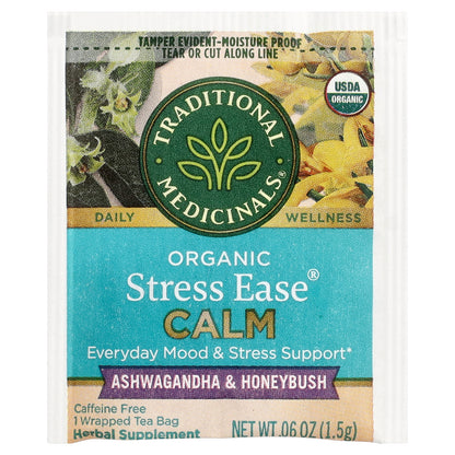 Traditional Medicinals, Organic Stress Ease® Calm, Ashwagandha & Honeybush, Caffeine Free, 16 Wrapped Tea Bags, 0.85 oz (24 g)