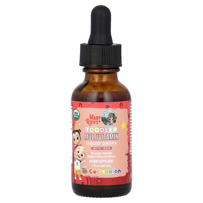 MaryRuth's, Cocomelon, Toddler Multivitamin, Liquid Drops With Iron, 1 - 3 Years, Orange Vanilla, 1 fl oz (30 ml)