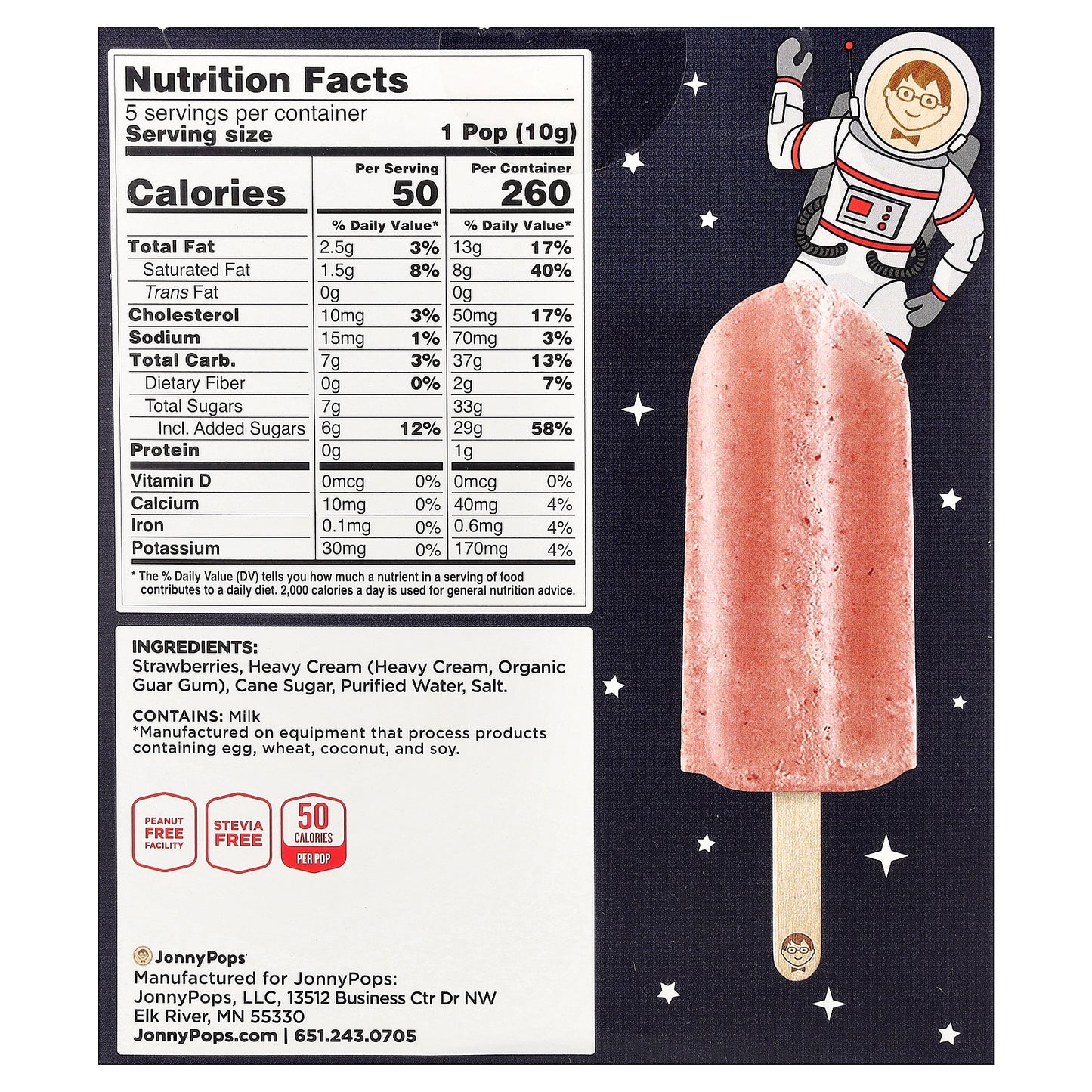 JonnyPops, Freeze Dried Minis, Strawberry & Cream, 5 Pops, 10 g Each