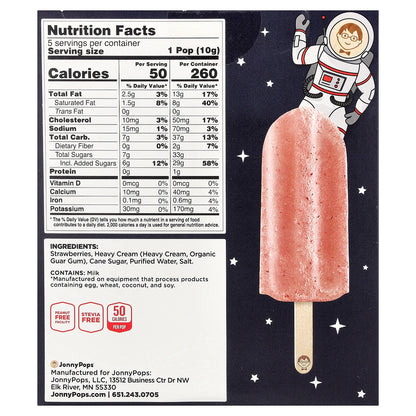 JonnyPops, Freeze Dried Minis, Strawberry & Cream, 5 Pops, 10 g Each