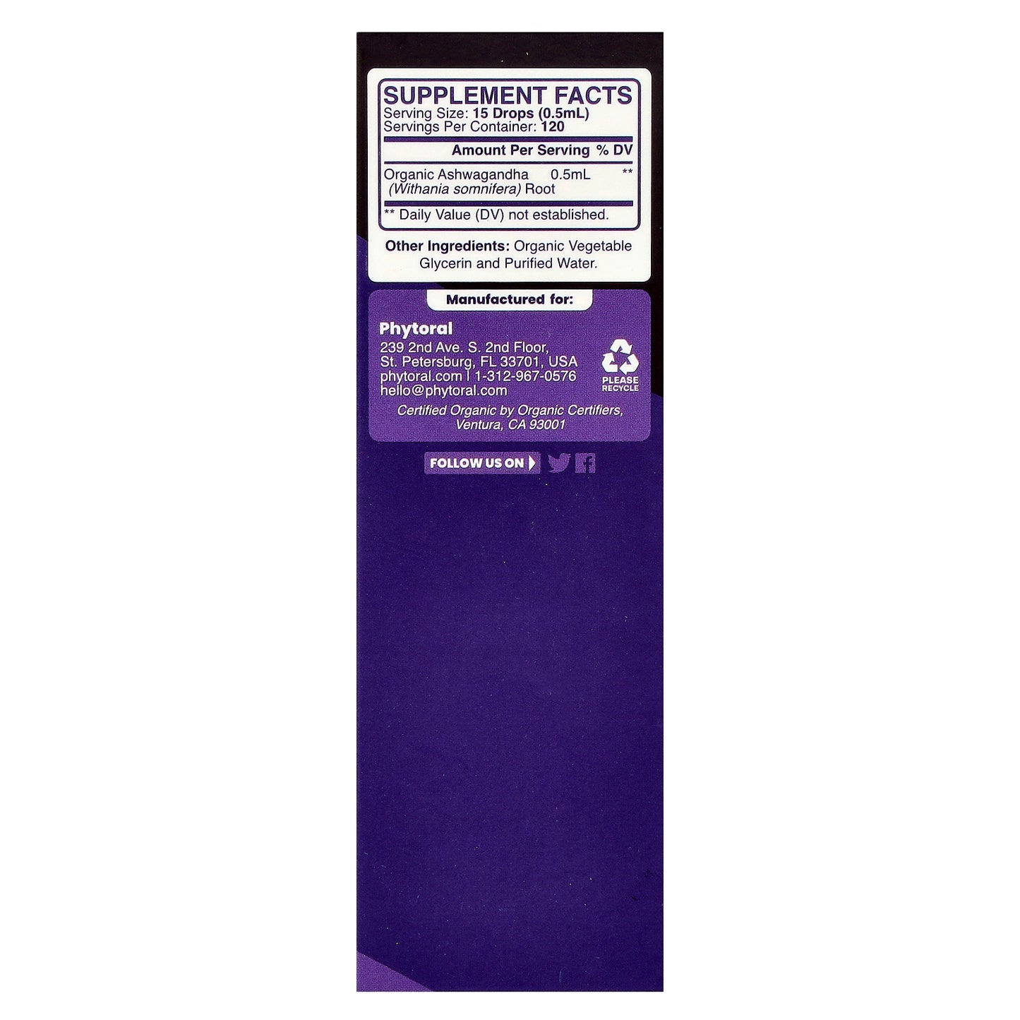Phytoral, Organic Ashwagandha, 60 ml