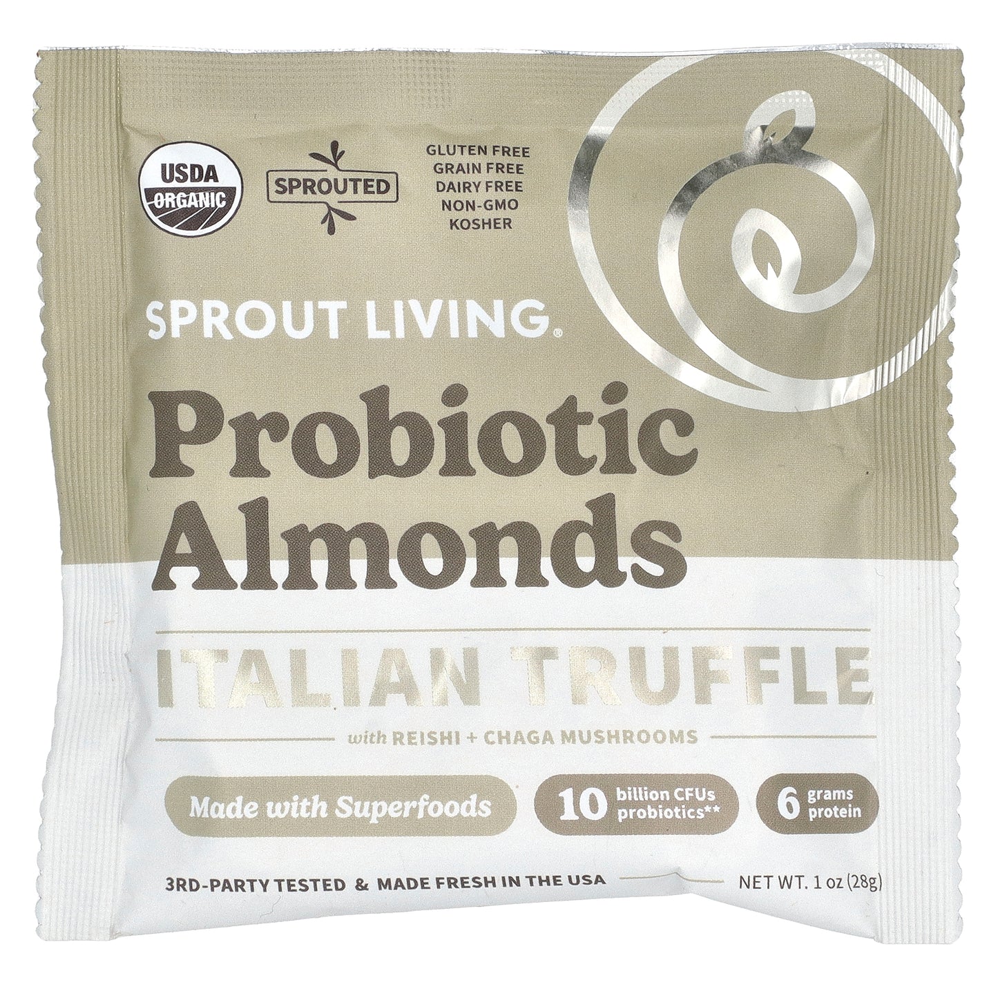 Sprout Living, Probiotic Almonds, Italian Truffle with Reishi + Chaga Mushrooms , 10 Packets, 1 oz (28 g) Each