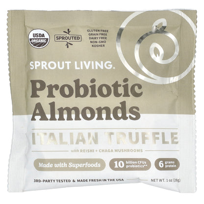 Sprout Living, Probiotic Almonds, Italian Truffle with Reishi + Chaga Mushrooms , 10 Packets, 1 oz (28 g) Each