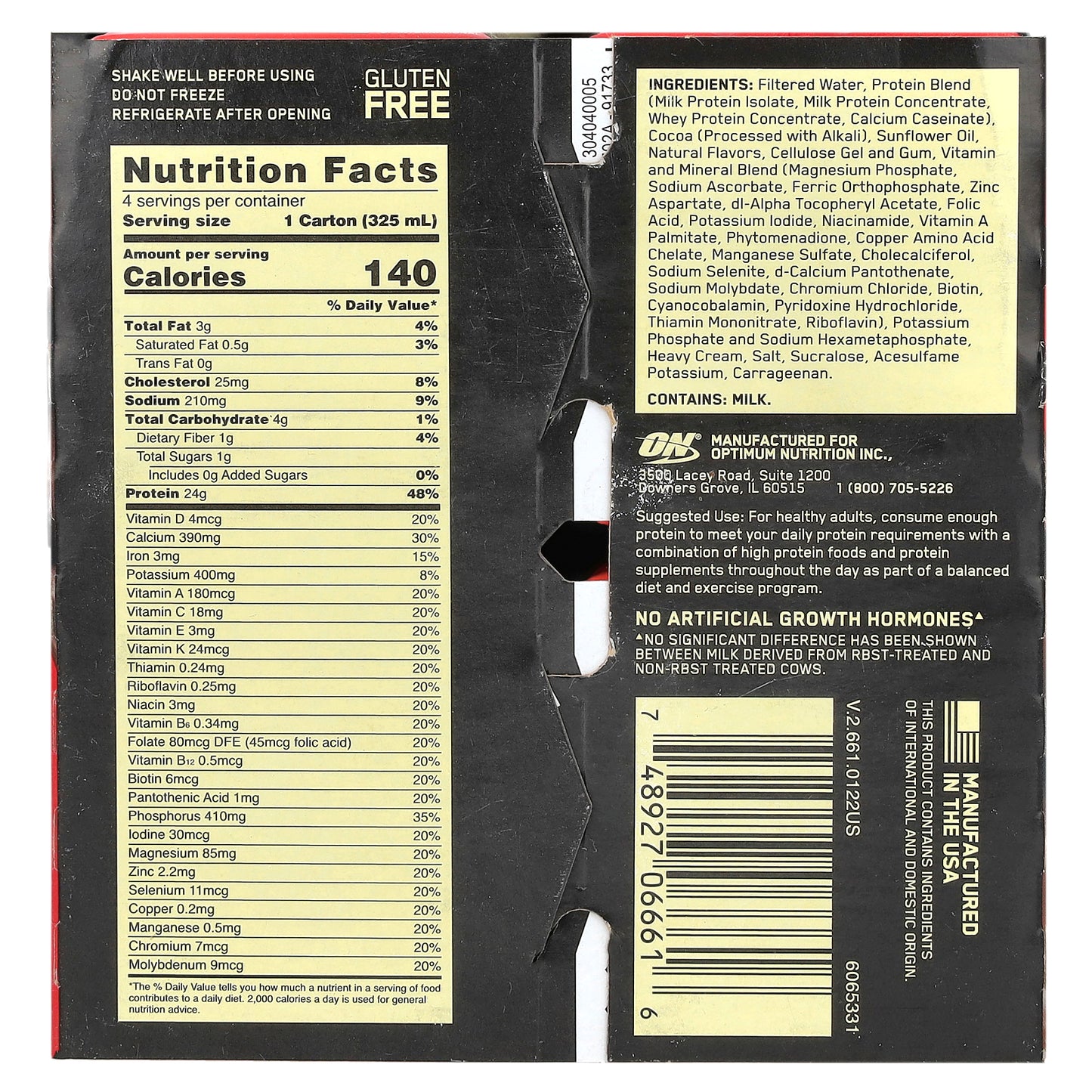 Optimum Nutrition, Gold Standard® Protein Shake, Chocolate, 4 Cartons, 11 fl oz (325 ml) Each