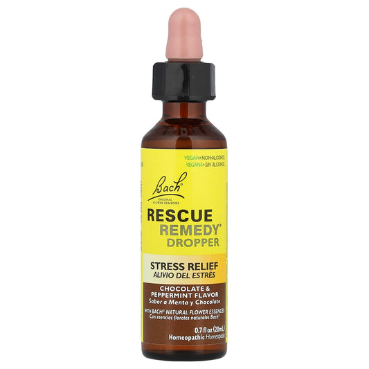 Bach, Rescue Remedy® Dropper, Stress Relief, Chocolate & Peppermint, 0.7 fl oz (20 ml)