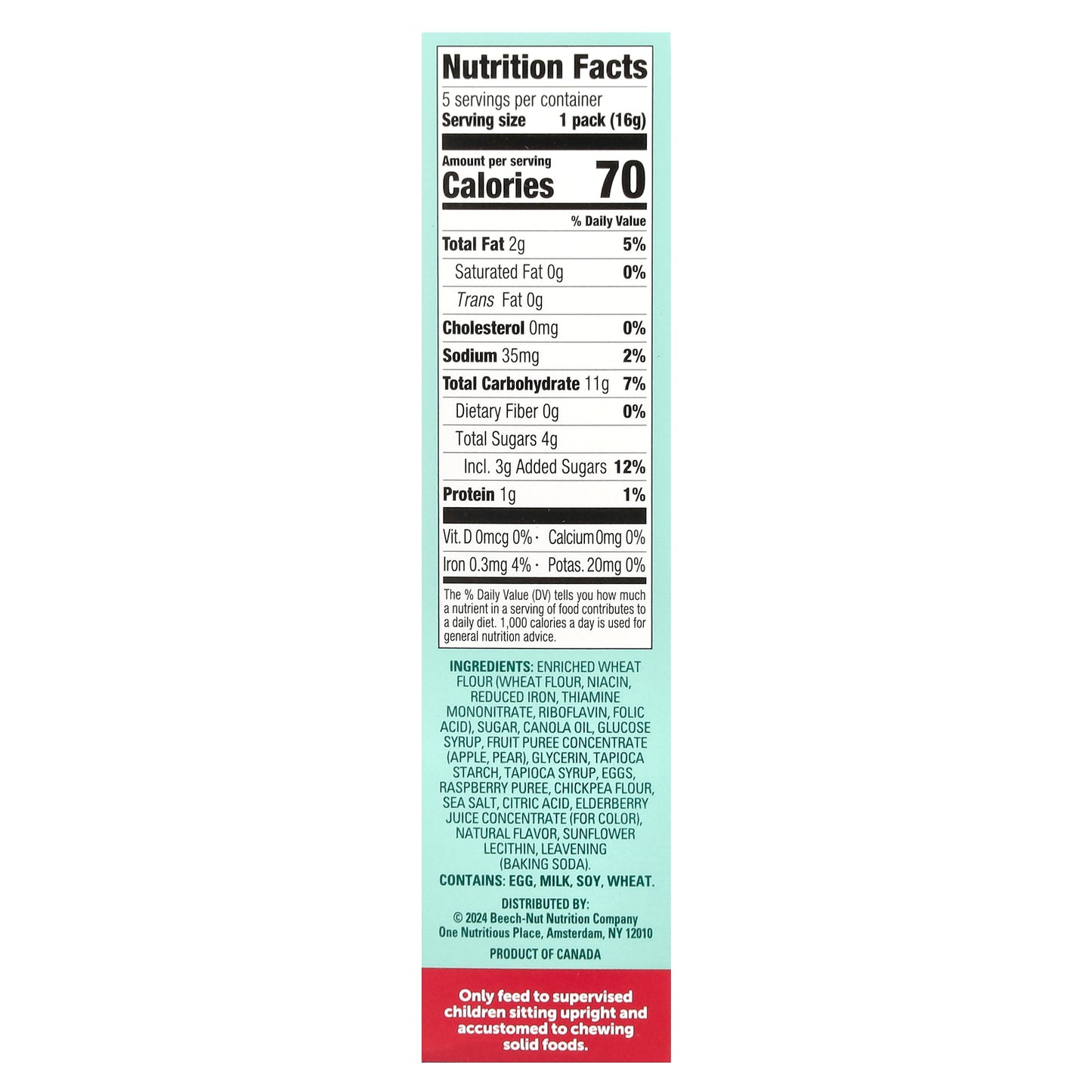 Beech-Nut, Jammin' Waffles, 12+ Months, Pear Raspberry, 5 Packs, 0.56 oz (16 g) Each