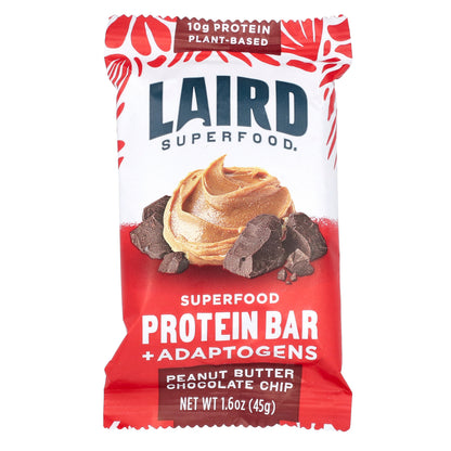 Laird Superfood, Protein Bar + Adaptogens, Peanut Butter Chocolate Chip, 10 Bars, 1.6 oz (45 g) Each