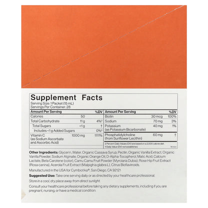 Cymbiotika, Liposomal Vitamin C, Orange Vanilla, 28 Packets, 0.5 fl oz (15 ml) Each