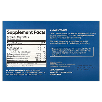 Venture Pal, Fast Dissolve Electrolyte Tablets, Variety Pack, 4 Tubes, 20 Tablets Each