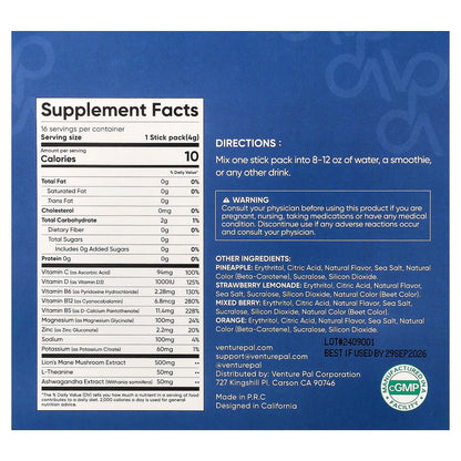 Venture Pal, Calming Drink Mix+, Magnesium Glycinate, Variety, 16 Stick Packs, 0.14 oz (4 g) Each