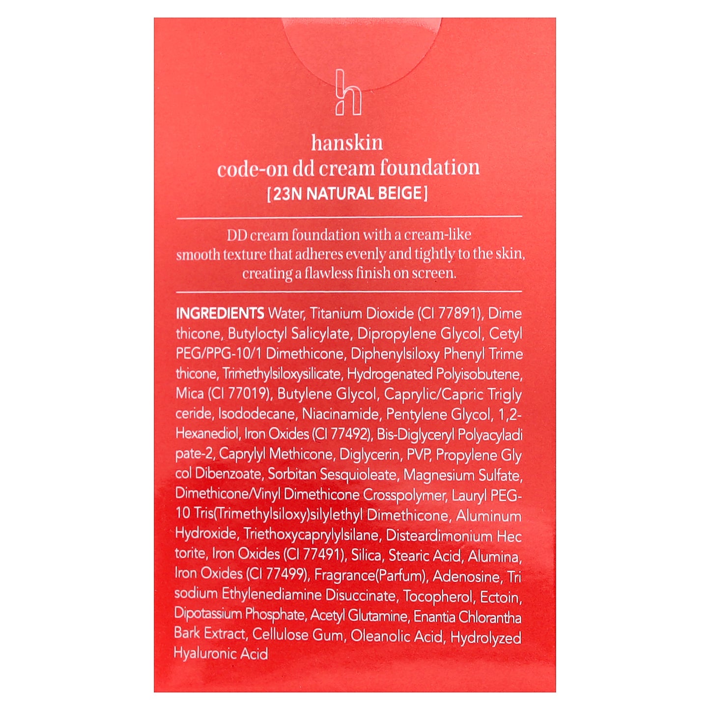 Hanskin, Code-On D.D Cream Foundation, 23N Natural Beige, 1.18 fl oz (35 ml)