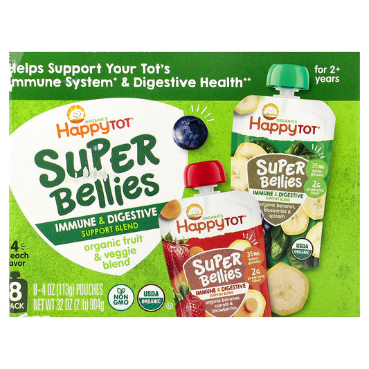 Happy Family Organics, Happy Tot®, Super Bellies™, For 2+ Years, Organic Fruit & Veggie Blend, Variety Pack, 8 Pack, 4 oz (113 g) Each