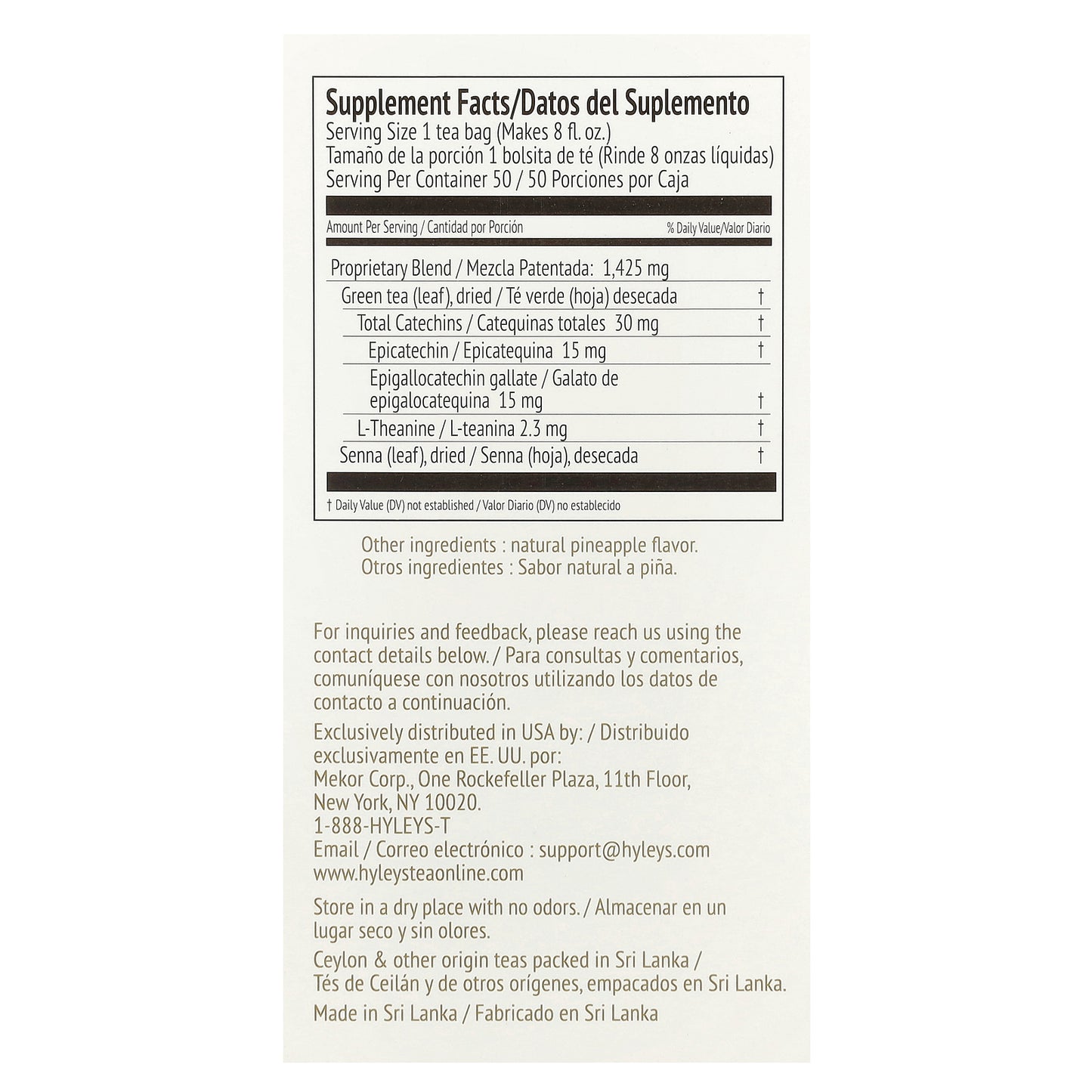 Hyleys Tea, Slim Tea, Pineapple, 50 Foil Envelope Tea Bags, 2.64 oz (75 g)