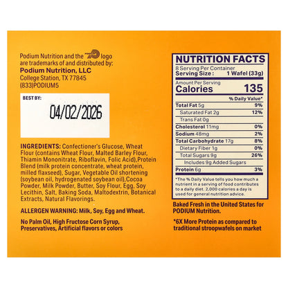 Podium Nutrition, Protein Stroopwafel, Chocolate Brownie, 8 Wafels, 1.16 oz (33 g) Each