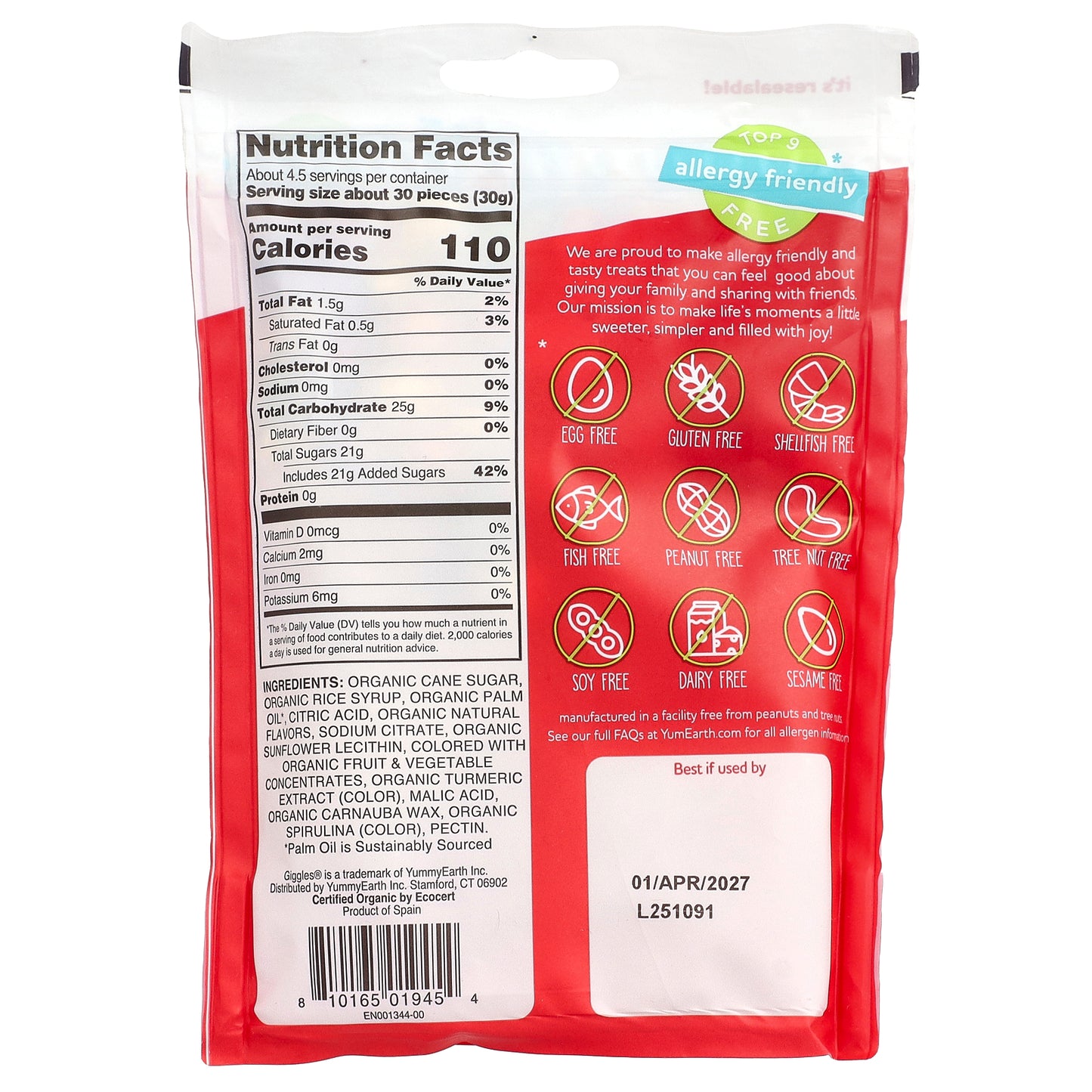 YumEarth, Organic Giggles™, Chewy Candy Bites, 5 oz (142 g)