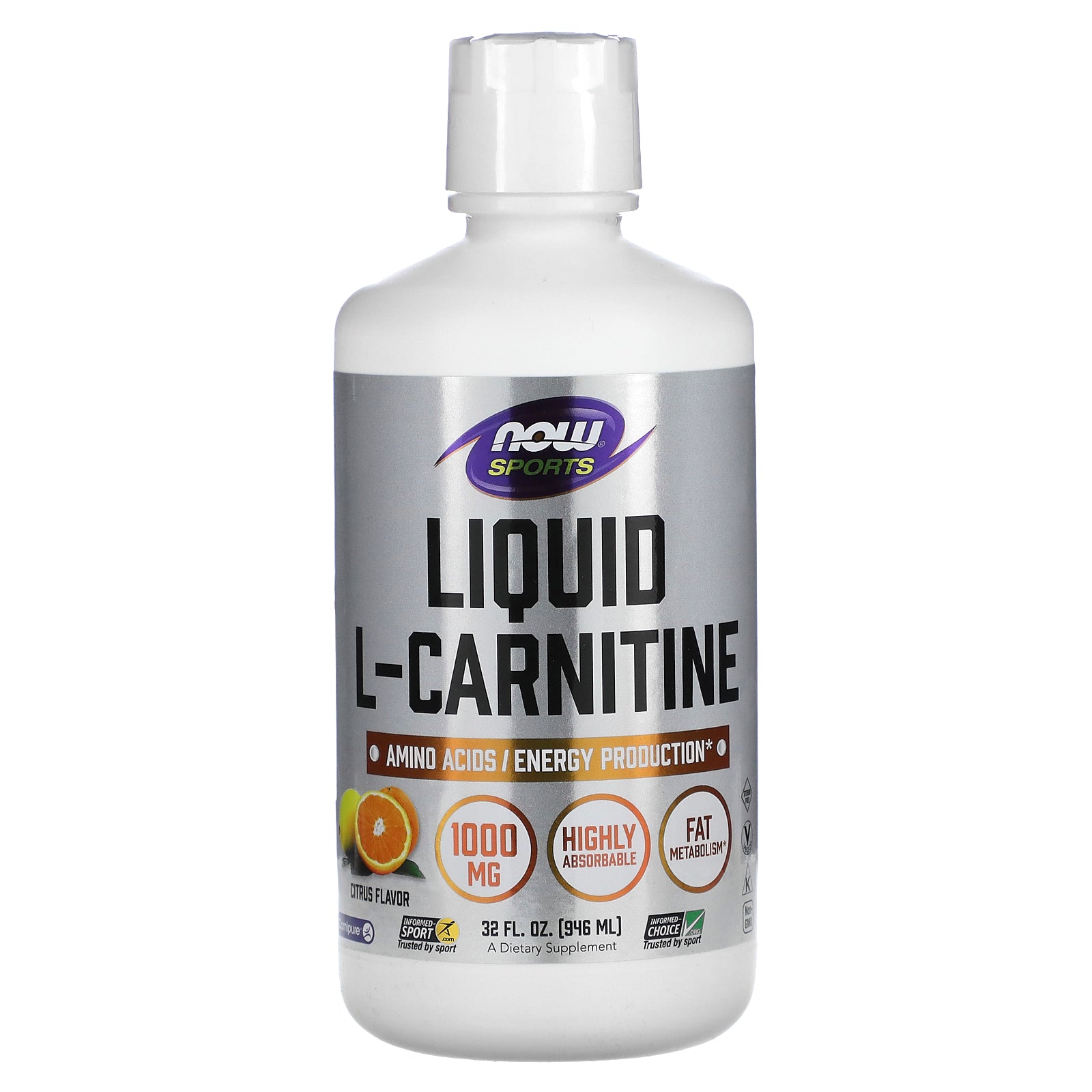 NOW Foods, Sports, Liquid L-Carnitine, Citrus, 1,000 mg, 32 fl oz (946 ml)