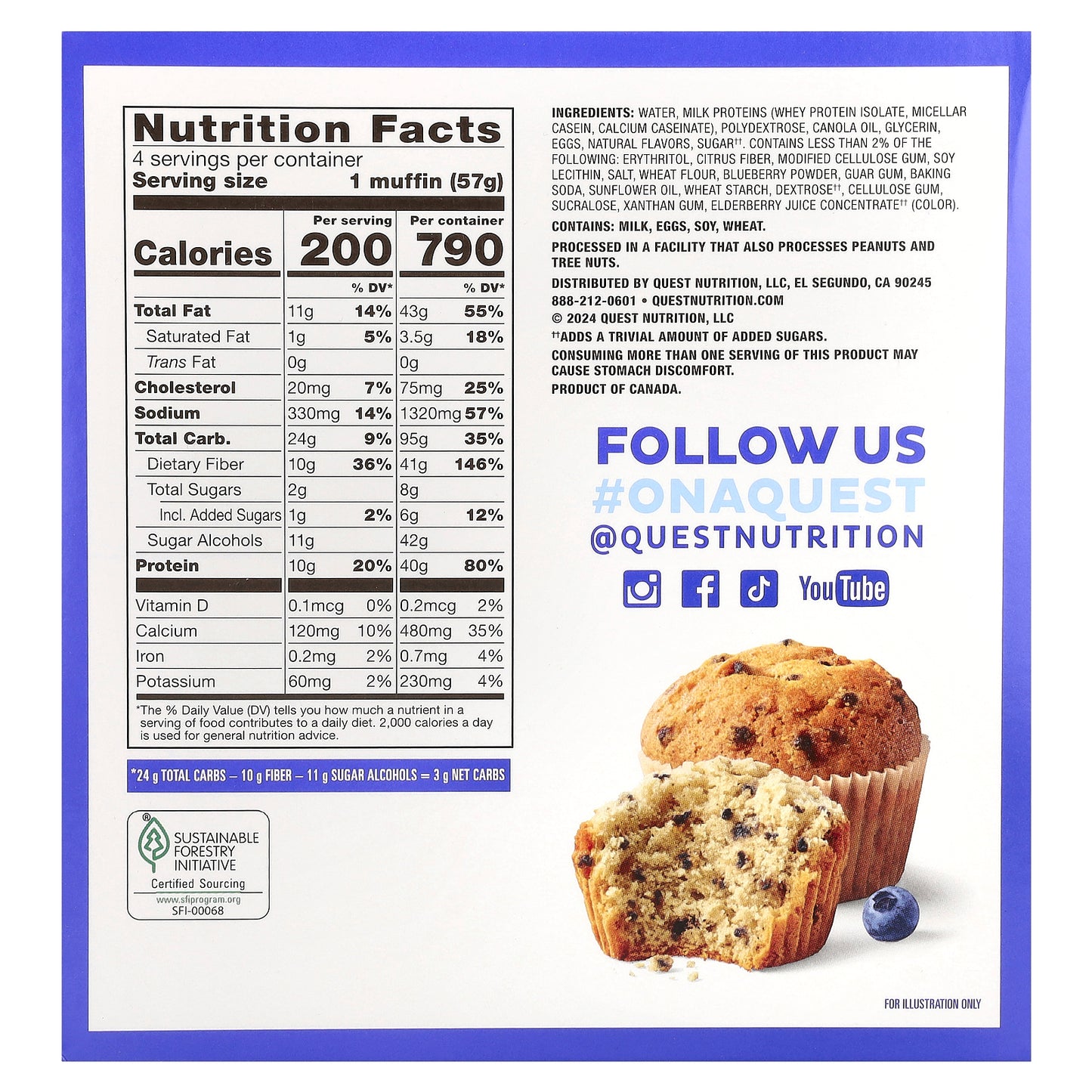 Quest Nutrition, Bake Shop Muffins, Blueberry, 4 Pack, 2.01 oz (57 g) Each