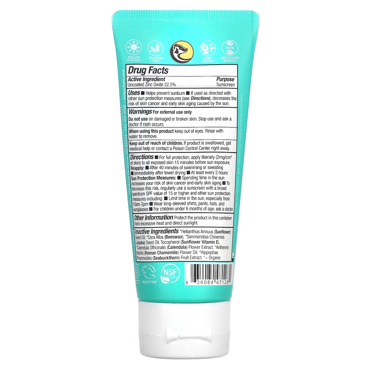 Badger, Baby Mineral Sunscreen Cream, SPF 40, Chamomile & Calendula,  2.9 fl oz (87 ml)