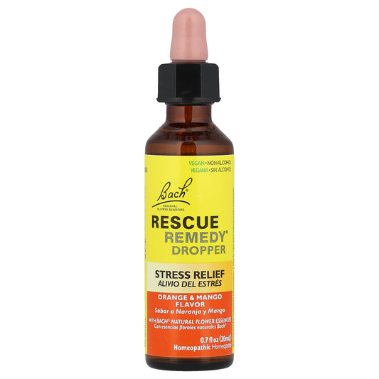 Bach, Rescue Remedy® Dropper, Stress Relief, Orange & Mango, 0.7 fl oz (20 ml)