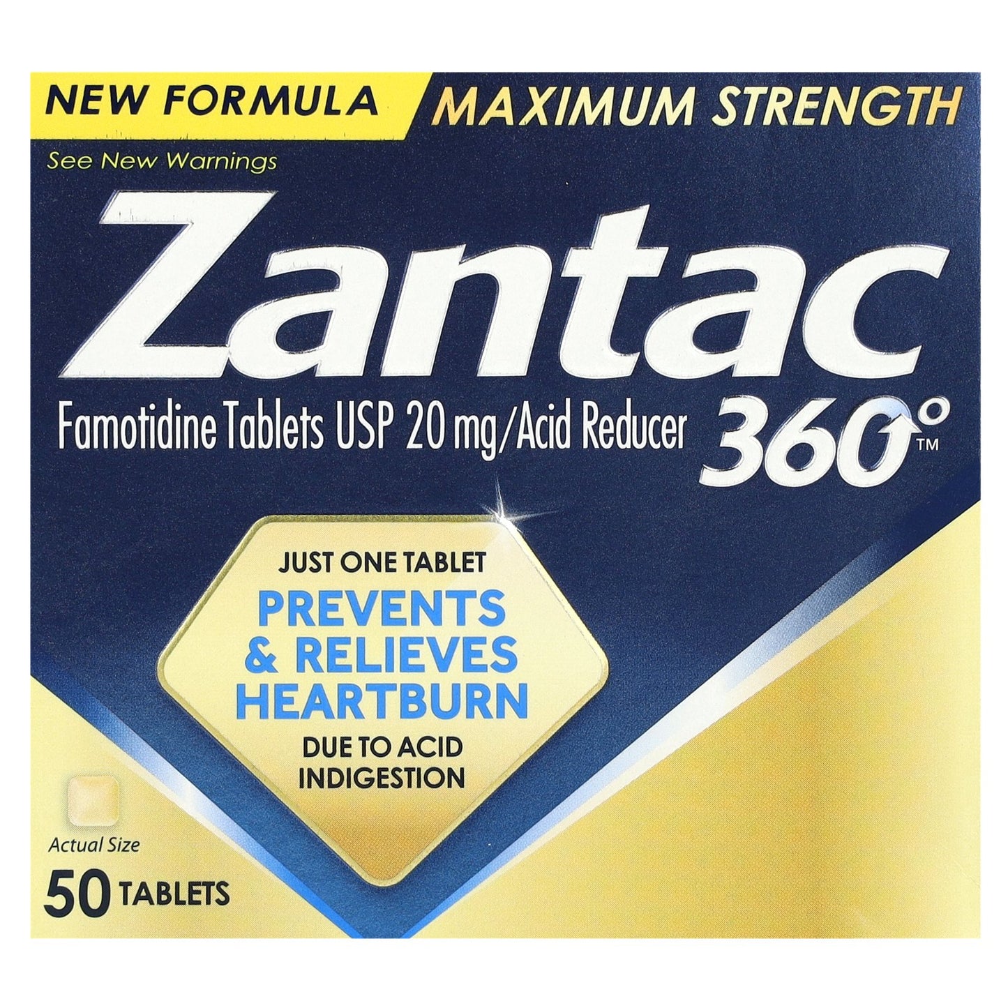 Zantac, 360°, Maximum Strength, 20 mg, 50 Tablets