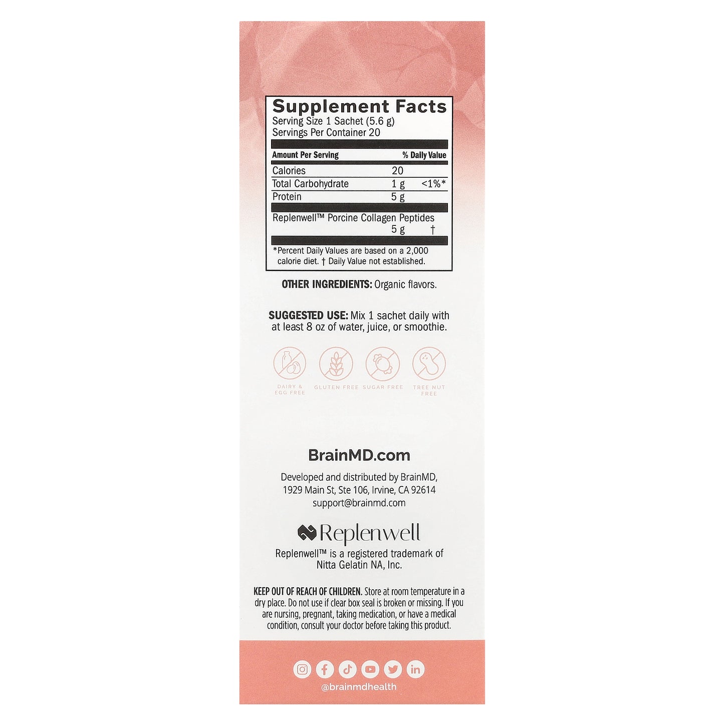 BrainMD, Smart Collagen, Vanilla Essence, 20 Sachets, 5.6 g Each