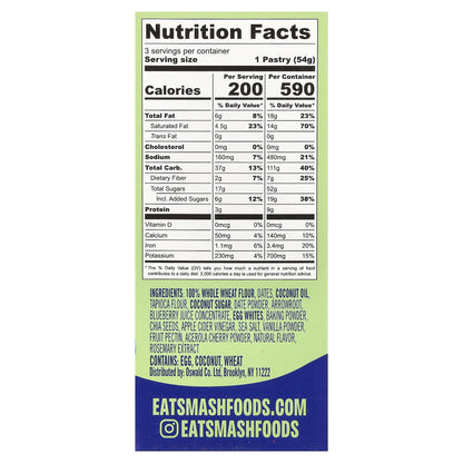 Smash Foods, Toasties™, Blueberry, 3 Pastries, 1.9 oz (54 g) Each