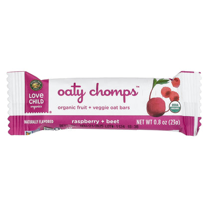 Love Child Organics, Nature's Path, Oaty Chomps™ Organic Bars, 12+ Months, Raspberry + Beet, 5 Individually Wrapped Bars, 0.8 oz (23 g) Each