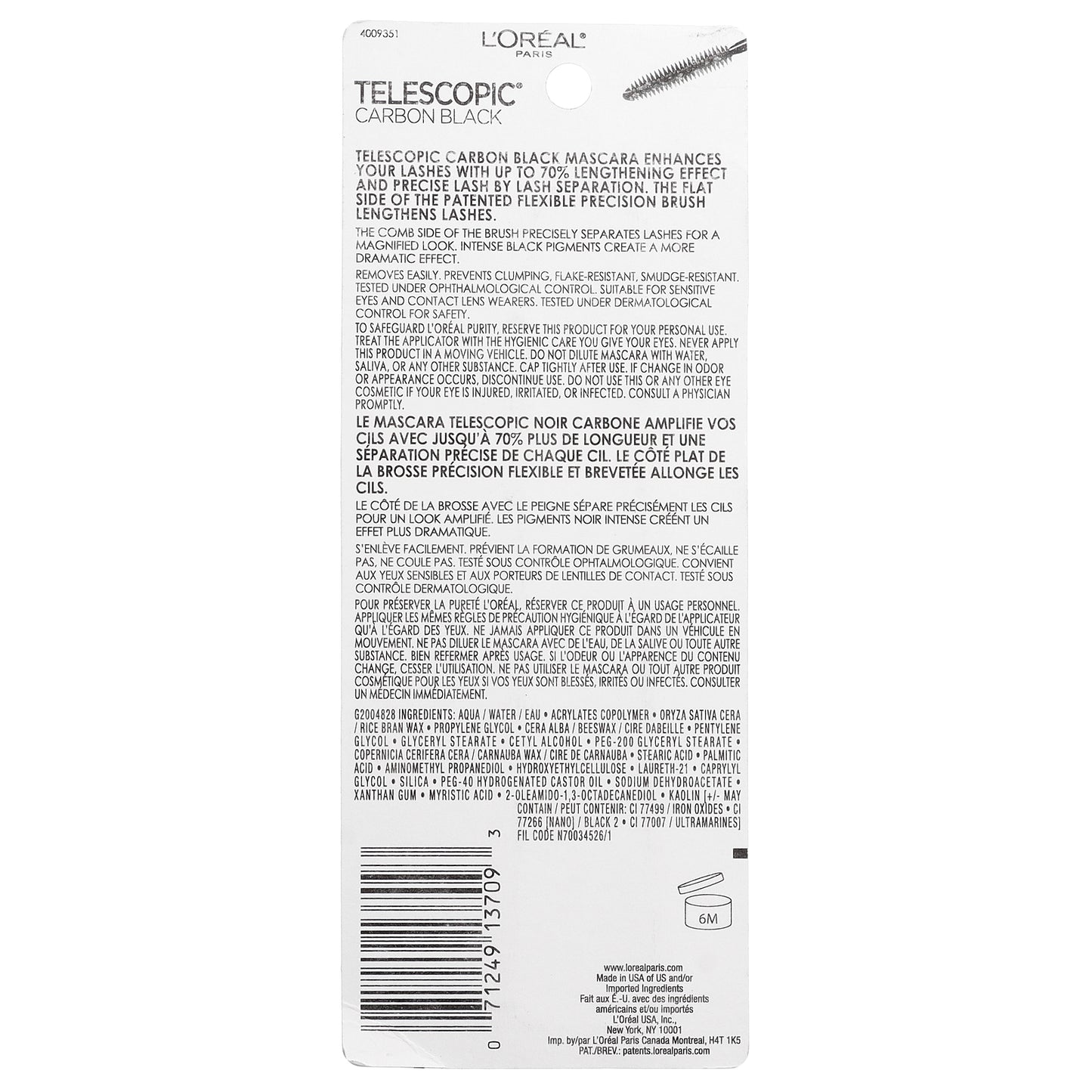 L'Oréal, Telescopic® Carbon Black Mascara, 935 Carbon Black, 0.27 fl oz (8 ml)