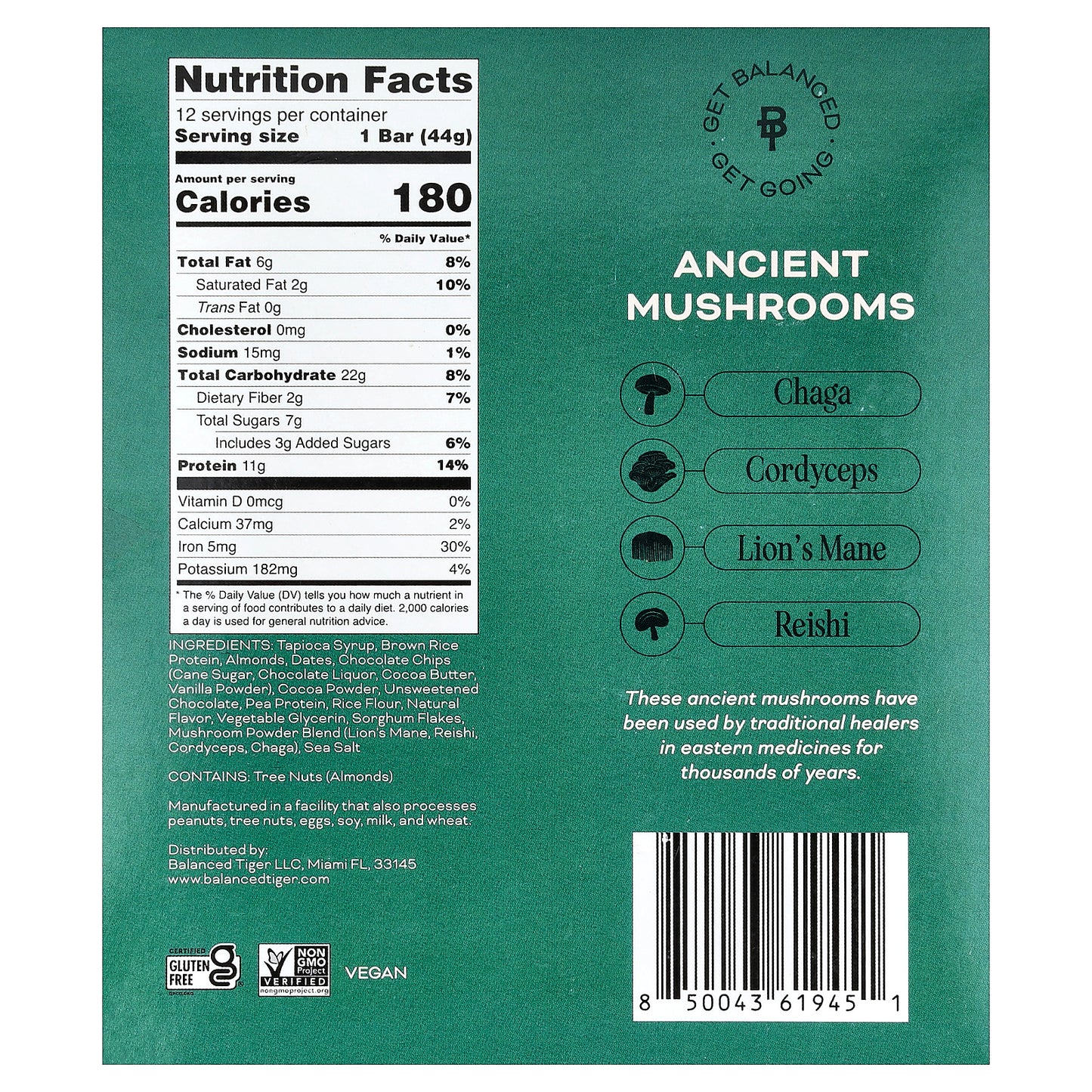 Balanced Tiger, Protein Bar, Chocolate Brownie, 12 Bars, 1.55 oz (44 g) Each